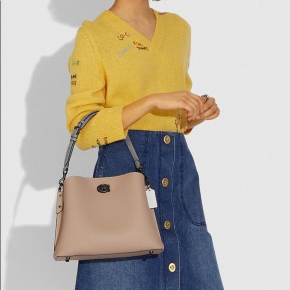 Coach Willow Shoulder Bag In Colorblock Taupe/Gunmetal NWOT C2590